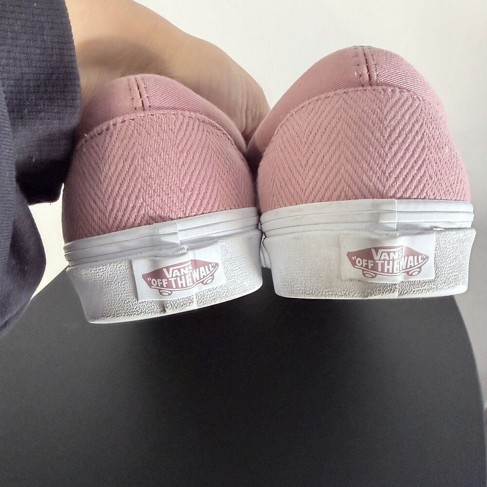 Vans Classic Slip-On Pink Herringbone Sneakers Women’s 9.5 (Men’s 8) Low Top - Picture 9 of 15